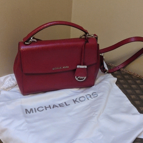 Michael Kors Handbags - Michael Kors Small Leather Crossbody Red & Silver